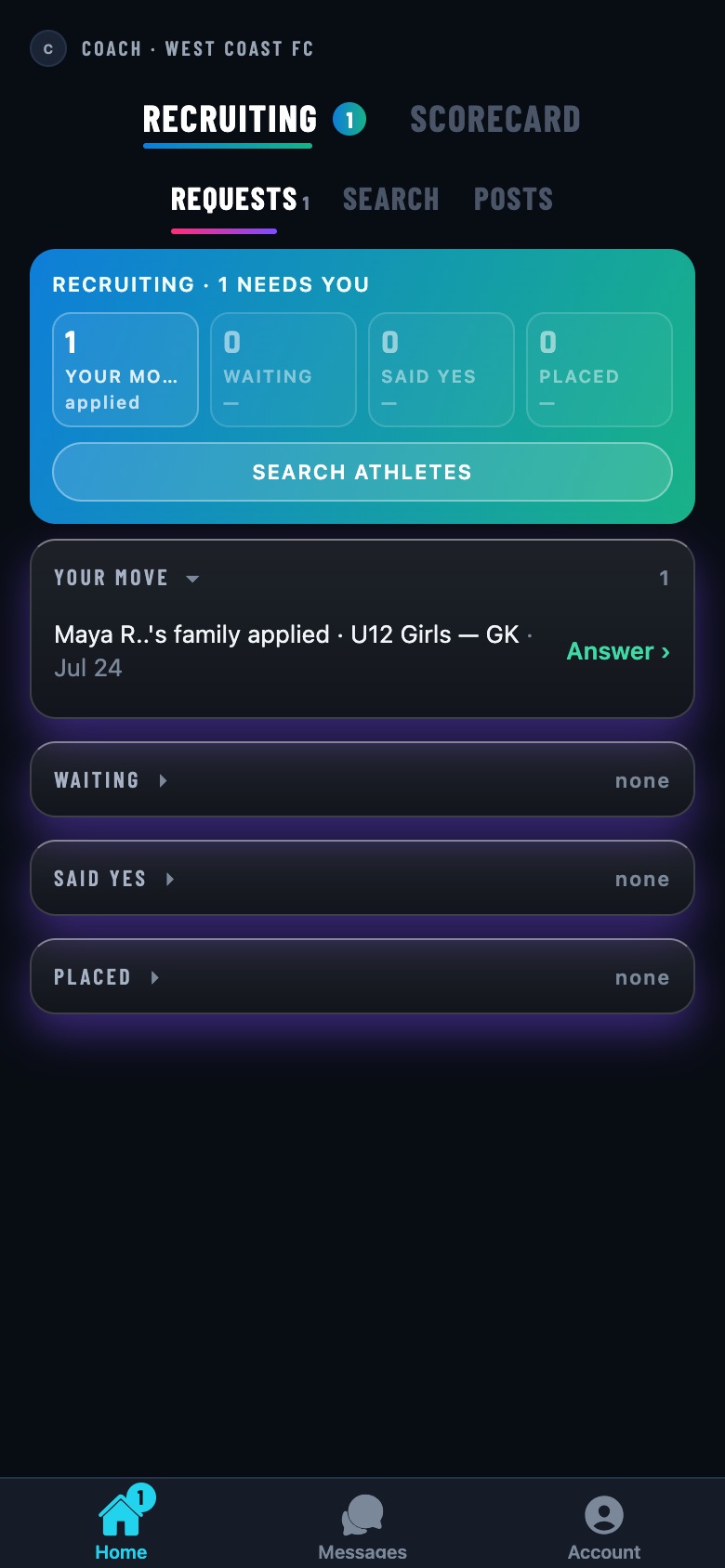 Requests: your move, waiting, said yes, placed